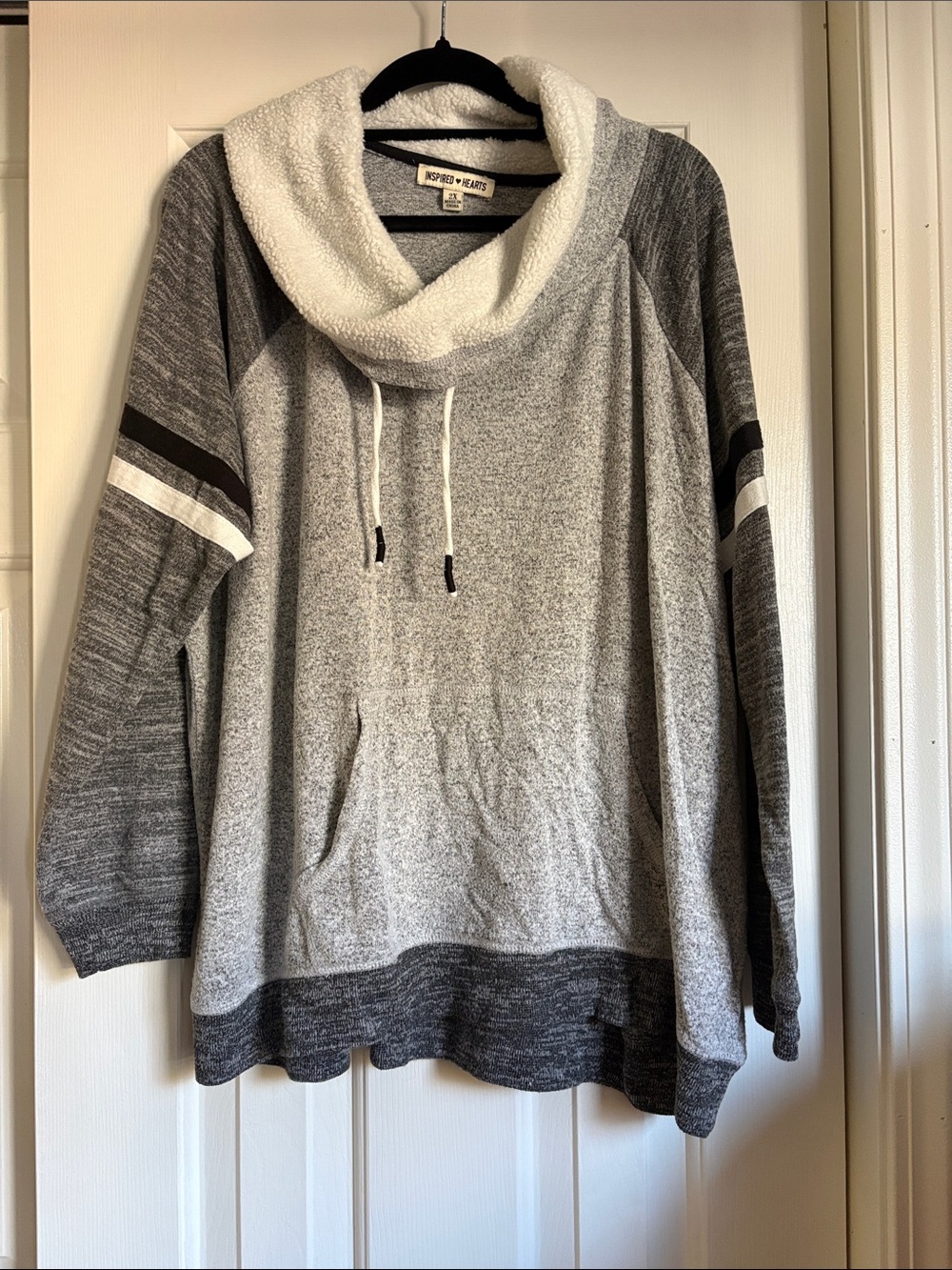 Inspired Hearts Grey Contrast Sherpa Cowl Pullover